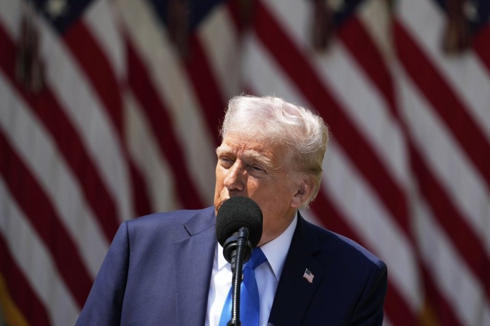 President Donald Trump speaks during a National Day of Prayer event in the Rose Garden of the White House, Thursday, May 1, 2025, in Washington. THE CANADIAN PRESS/AP-Alex Brandon
