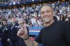 PSG's head coach Luis Enrique, celebrates winning the French League One championship title after the soccer match between Paris Saint-Germain and Angers at Parc des Princes stadium in Paris, Saturday, April 5, 2025. (Franck Fife, Pool Photo via AP)