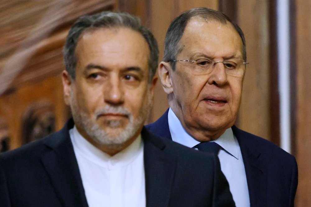 Iranian Foreign Minister Abbas Araghchi, foreground and Russian Foreign Minister Sergey Lavrov attend a news conference following their meeting in Moscow, Russia, Friday, April 18, 2025. (Tatyana Makeyeva/Pool Photo via AP)