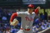 Philadelphia Phillies pitcher Jesús Luzardo delivers during the first inning of a baseball game against the Chicago Cubs, Saturday, April 26, 2025, in Chicago. (AP Photo/Matt Marton)