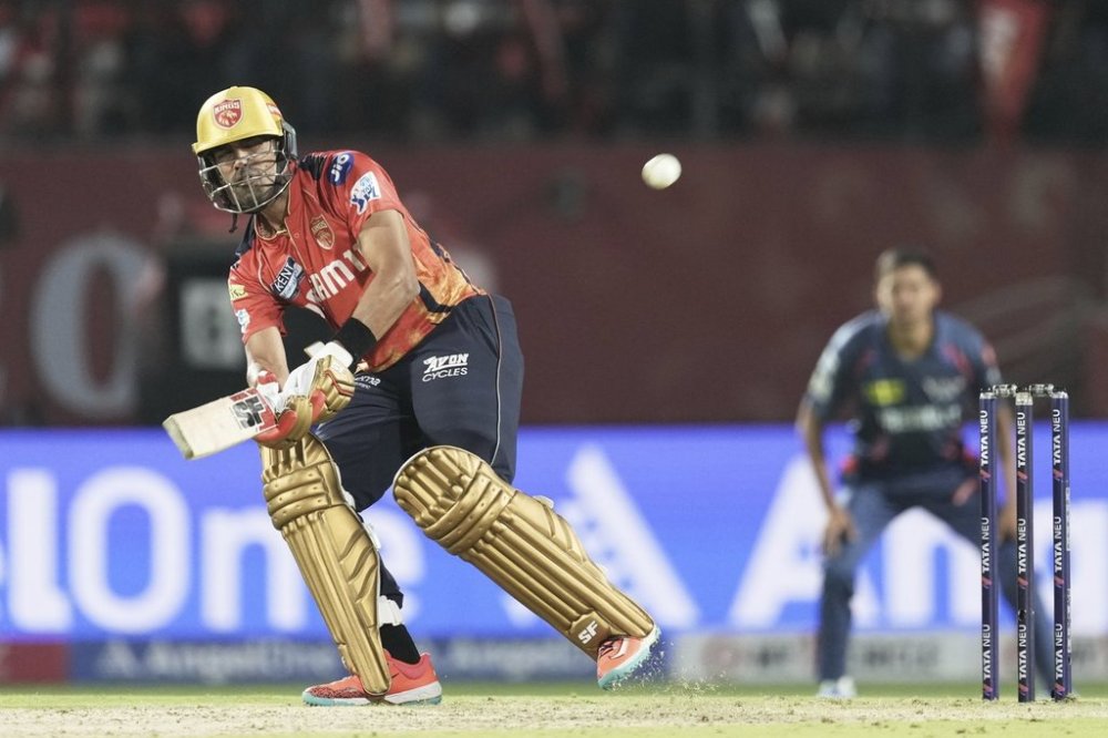 Punjab Kings' Shashank Singh bats during the Indian Premier League cricket match between Lucknow Super Giants and Punjab Kings at Himachal Pradesh Cricket Association Stadium in Dharamshala, India, Sunday, May 4, 2025. (AP Photo/Ashwini Bhatia)
