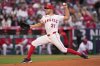 Los Angeles Angels starting pitcher Tyler Anderson throws to the plate during the first inning of a baseball game against the San Francisco Giants, Friday, April 18, 2025, in Anaheim, Calif. (AP Photo/Mark J. Terrill)