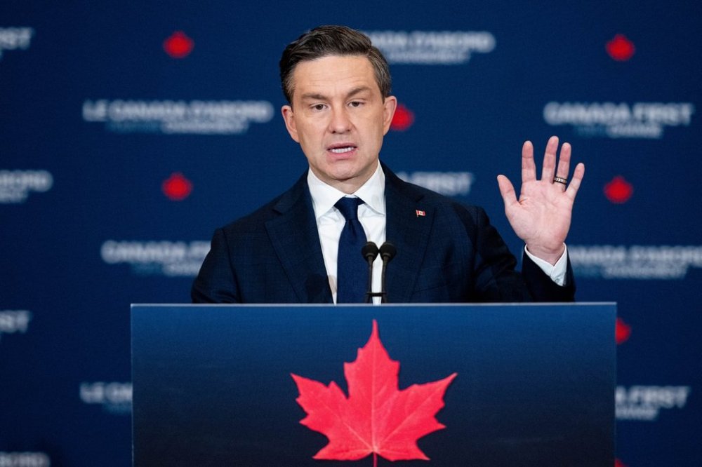 Conservative Party Leader Pierre Poilievre holds a press conference in Ottawa, on Sunday, April 13, 2025. THE CANADIAN PRESS/Spencer Colby