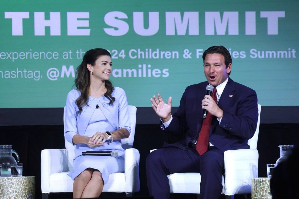 FILE - Florida first lady Casey DeSantis listens to Gov. Ron DeSantis during a panel discussion at the 2024 Florida Children and Families Summit at the JW Marriott Grand Lakes in Orlando, Fla., Wednesday, Sept. 4, 2024. (Joe Burbank/Orlando Sentinel via AP, File)