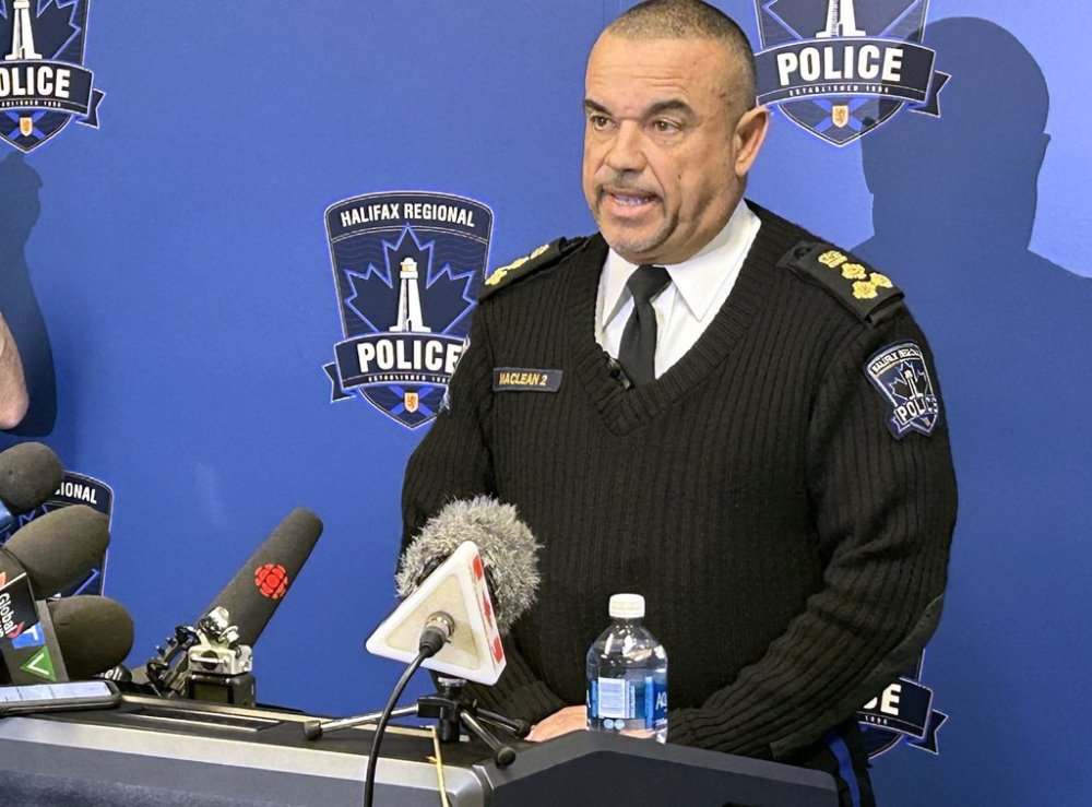 Halifax Police Chief Don MacLean speaks during a news conference in Halifax on Thursday, April 24, 2025. THE CANADIAN PRESS/Michael Tutton