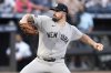 New York Yankees pitcher Carlos Rodón delivers to the Tampa Bay Rays during the first inning of a baseball game Friday, April 18, 2025, in Tampa, Fla. (AP Photo/Chris O'Meara)