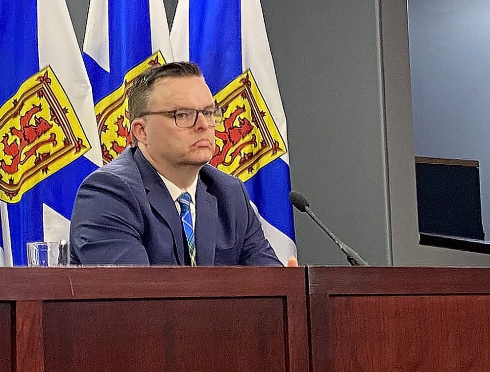 Nova Scotia Education Minister Brendan Maguire takes part in a press conference in Halifax, Thursday, Feb. 22, 2024.  THE CANADIAN PRESS/Keith Doucette