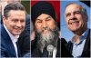 This composite image made from three file photos shows, from left to right, Conservative Leader Pierre Poilievre in Surrey, B.C., Sunday, April 20, 2025; NDP Leader Jagmeet Singh in Burnaby, B.C., on Saturday, April 19, 2025, and Liberal Leader Mark Carney in Montreal, Friday, April 18, 2025. THE CANADIAN PRESS/Rich Lam, Nathan Denette, Graham Hughes