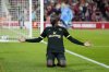 Brentford's Yoane Wissa celebrates scoring during the English Premier League soccer match between Nottingham Forest and Brentford at City Ground, Nottingham, England, Thursday May 1, 2025. (Nick Potts/PA via AP)