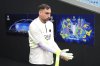 Paris Saint-Germain goalkeeper Gianluigi Donnarumma during a training session at Villa Park, Birmingham, England, Monday April 14, 2025. (Jacob King/PA via AP)