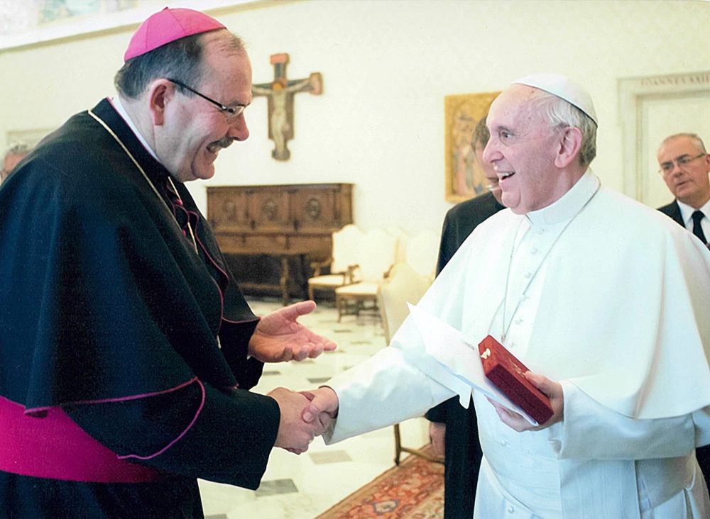 SUPPLIEDPope Francis greets Albert LeGatt, archbishop of the Archdiocese of St. Boniface, at a meeting with western Canadian bishops in 2017.
