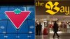 This composite image shows signage of Canadian Tire, left, and the Bay. THE CANADIAN PRESS/Sean Kilpatrick, Pawel Dwulit
