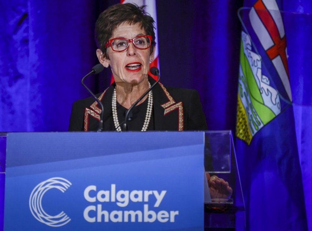 Calgary Chamber CEO, Deborah Yedlin addresses members in Calgary, Thursday, Dec. 15, 2022. THE CANADIAN PRESS/Jeff McIntosh