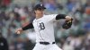 Detroit Tigers pitcher Jackson Jobe throws against the San Francisco Giants in the first inning during a baseball game, Wednesday, May 28, 2025, in Detroit. (AP Photo/Paul Sancya)