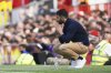 Manchester United's head coach Ruben Amorim reacts during the English Premier League soccer match between Manchester United and West Ham at Old Trafford stadium in Manchester, England, Sunday, May 11, 2025. (AP Photo/Ian Hodgson)