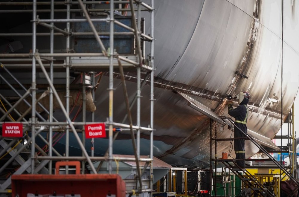 Statistics Canada released real GDP figures for the first quarter of 2025 on Friday. A worker uses an angle grinder on a vessel under construction at Seaspan Shipyards, in North Vancouver, B.C., on Thursday, October 10, 2024. THE CANADIAN PRESS/Darryl Dyck