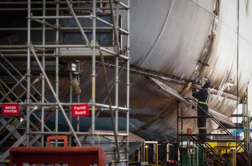 Statistics Canada released real GDP figures for the first quarter of 2025 on Friday. A worker uses an angle grinder on a vessel under construction at Seaspan Shipyards, in North Vancouver, B.C., on Thursday, October 10, 2024. THE CANADIAN PRESS/Darryl Dyck