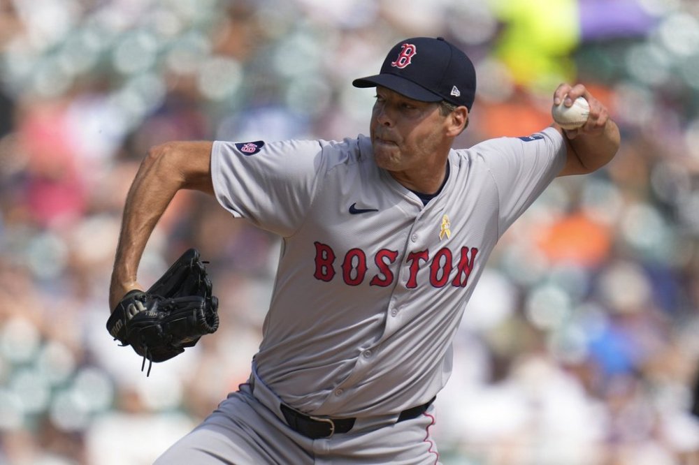 FILE - Boston Red Sox pitcher Rich Hill throws against the Detroit Tigers in the fifth inning of a baseball game, Sept. 1, 2024, in Detroit. (AP Photo/Paul Sancya, File)