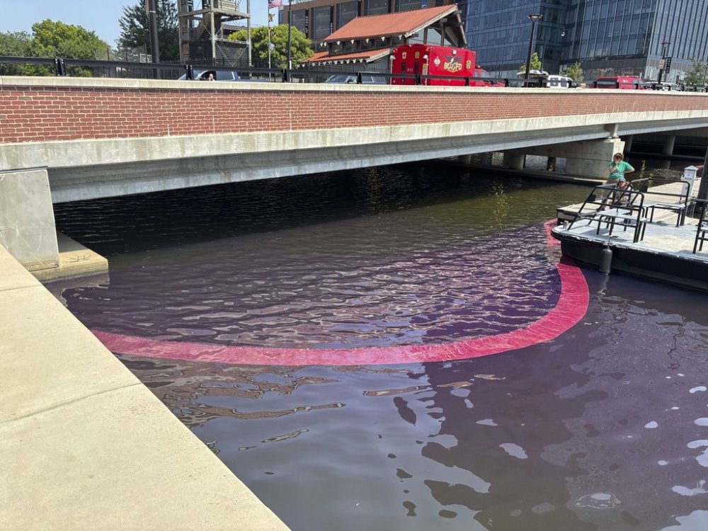 In this photo provided by Maryland Department of Environment a diesel oil spill is seen in the waters at Fells Point in Baltimore on Wednesday, June 4, 2025. (Maryland Department of Environment via AP)