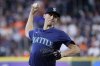 FILE - Seattle Mariners starting pitcher George Kirby throws against the Houston Astros during the first inning of a baseball game, Sept. 25, 2024, in Houston. (AP Photo/Michael Wyke, file)