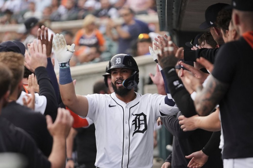Detroit Tigers Detroit Tigers' Gleyber Torres celebrates his two-run home run against the Boston Red Sox in the first inning during a baseball game, Monday, May 12, 2025, in Detroit. (AP Photo/Paul Sancya)