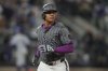 New York Mets' Juan Soto reacts after the fourth inning of a baseball game against the Los Angeles Dodgers Saturday, May 24, 2025, in New York. (AP Photo/Frank Franklin II)