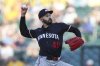 Minnesota Twins pitcher Pablo López throws a pitch to an Athletics batter during the first inning of a baseball game Tuesday, June 3, 2025, in West Sacramento, Calif. (AP Photo/Scott Marshall)