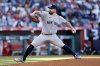 New York Yankees pitcher Carlos Rodón throws against the Los Angeles Angels during the first inning of a baseball game Tuesday, May 27, 2025, in Anaheim, Calif. (AP Photo/Kevork Djansezian)