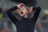 AC Milan's head coach Sergio Conceicao reacts during the Serie A soccer match between Milan and Bologna at San Siro Stadium in Milan, Italy, Friday May 9, 2025. (Spada/LaPresse via AP)