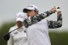 Mao Saigo, of Japan, hits from the 18th tee during the second round of the U.S. Women's Open golf tournament at Erin Hills Friday, May 30, 2025, in Erin, Wis. (AP Photo/Jeff Roberson)