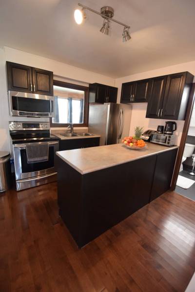 Todd Lewys / Free Press
                                The peninsula kitchen in the Redwood Avenue home exudes modern style and functionality.