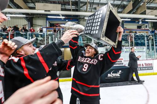 TODD PEDERSON PHOTO
                                The Northern Manitoba Blizzard won the Turnbull Cup on the road Thursday, beating the Dauphin Kings 2-1 in triple overtime.