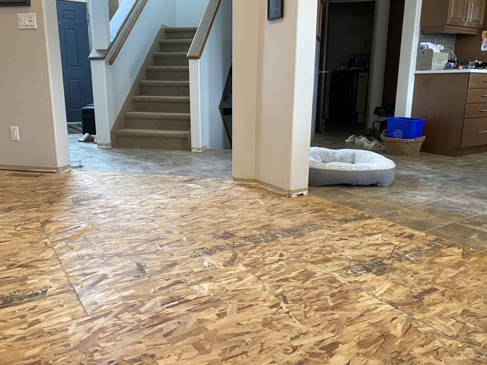 MARC LABOSSIERE / FREE PRESS
Adding secondary sub-floor in areas adjacent to existing flooring provides a level surface throughout.