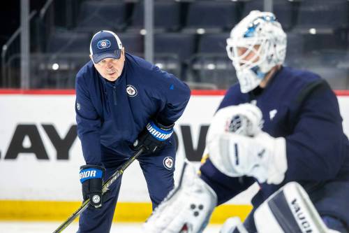 MIKAELA MACKENZIE / FREE PRESS
                                Wade Flaherty is the only goalie coach in Winnipeg Jets 2.0 history, and has helped starter Connor Hellebuyck to his best regular season and through a wobbly first round post-season performance.