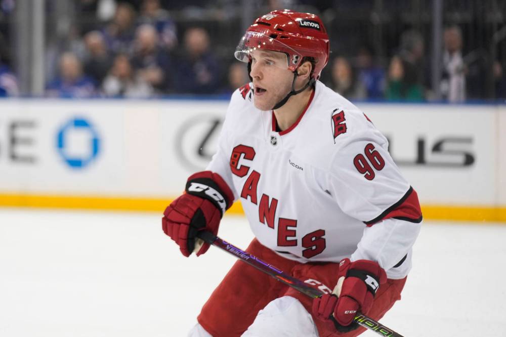 Mikko Rantanen in January, playing for the Carolina Hurricanes (Seth Wenig / The Associated Press files)