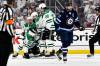 Dallas Stars’ Mikko Rantanen (96) is helped up by teammates after scoring on the Winnipeg Jets during second period NHL playoff hockey action in Winnipeg, Wednesday. (Fred Greenslade / The Canadian Press)