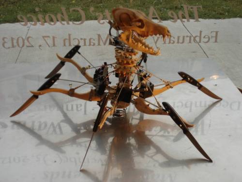 Coycet La Mort (2020) is a spider-like robot with a dog&rsquo;s skull for a head.