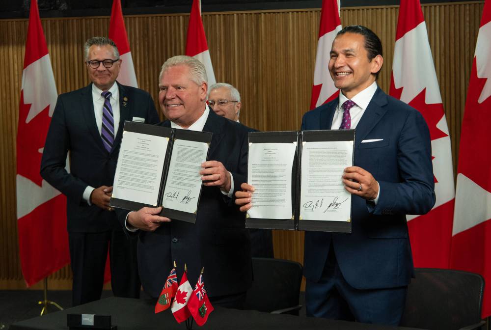 LAURA PROCTOR / THE CANADIAN PRESS
                                Premier Doug Ford (left) and Premier Wab Kinew said they’re optimistic more provinces will get on board with interprovincial free trade as the premiers meet with Prime Minister Mark Carney in Saskatoon on June 2.