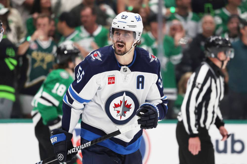 Scheifele was issued a penalty for tripping in the third period of Saturday’s game. (Gareth Patterson / The Associated Press)