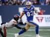 John Woods / THE CANADIAN PRESS FILES
                                Winnipeg Blue Bombers’ receiver Dalton Schoen, pictured playing against the B.C. Lions in 2023, returned to the football field for the first time in 11 months today, after recovering from a knee injury that robbed him of all but three games last season.