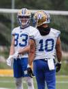 JOHN WOODS / FREE PRESS
                                Winnipeg Blue Bombers receiver Dalton Schoen (right) is back practicing with the club after suffering a season-ending ACL tear at the beginning of last season.