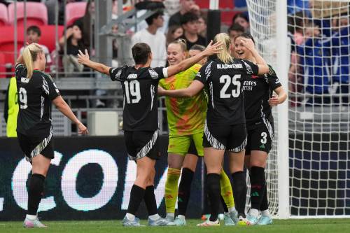 Thibault Camus / THE ASSOCIATED PRESS FILES
                                Arsenal goalkeeper Daphne van Domselaar (centre) celebrates with teammates after the Gunners won the women’s Champions League semifinals second leg 4-1 against OL Lyonnes in April.
