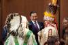 ADRIAN WYLD / THE CANADIAN PRESS
                                Manitoba Premier Wab Kinew (centre) speaks with Siksika Nation Chief Ouray Crowfoot (right) and Elder Leonard Weasel Traveller ahead of King Charles delivering the speech from the throne in the Senate in Ottawa on Tuesday.