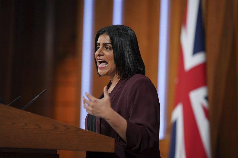 British Justice Secretary Shabana Mahmood speaks in the No. 9 Downing Street Media Briefing Room, in Westminster, London, May 14, 2025. (Yui Mok/PA via AP)