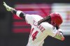 Cincinnati Reds' Elly De La Cruz gestures as he rounds the bases after hitting a solo home run during the third inning of a baseball game against the Chicago White Sox, Thursday, May 15, 2025, in Cincinnati. (AP Photo/Jeff Dean)