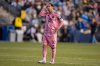 Inter Miami's Lionel Messi reacts during the first half of an MLS soccer match against the Philadelphia Union, Saturday, May 24, 2025, in Chester, Pa.. (AP Photo/Chris Szagola)