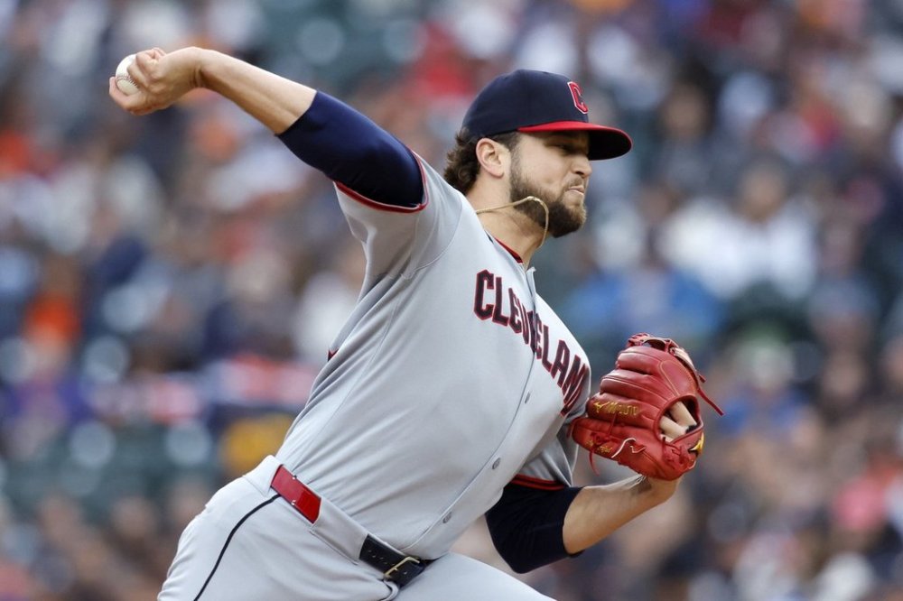 Cleveland Guardians' Slade Cecconi pitches against the Detroit Tigers during the first inning of a baseball game Friday, May 23, 2025, in Detroit. (AP Photo/Duane Burleson)