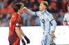 CF Montreal's Giacomo Vrioni (right) celebrates a goal as Toronto FC's Alonso Coello (left) reacts during second half Canadian Championship preliminary round soccer action in Toronto on Wednesday, April 30, 2025. THE CANADIAN PRESS/Frank Gunn