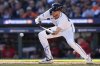 FILE - Detroit Tigers' Parker Meadows attempts to bunt in the fifth inning during Game 3 of a baseball American League Division Series against the Cleveland Guardians, Wednesday, Oct. 9, 2024, in Detroit. (AP Photo/Carlos Osorio, File)