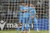 Angel Sepulveda of Mexico's Cruz Azul, left, is congratulated after scoring his side's 5th goal against Canada's Vancouver Whitecaps during the CONCACAF Champions Cup final soccer match in Mexico City, Sunday, June 1, 2025. (AP Photo/Fernando Llano)